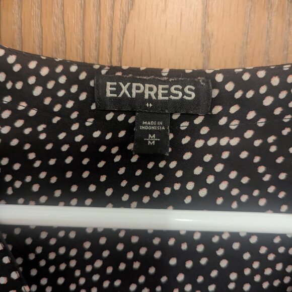 Express Half Zip Chest Pockets Dot Blouse Black and White-Medium - Picture 2 of 6